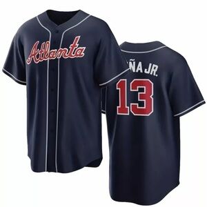 Acuña Jr. Men's Atlanta Braves # 13  Baseball Jersey, Retro Baseball Shirt Large